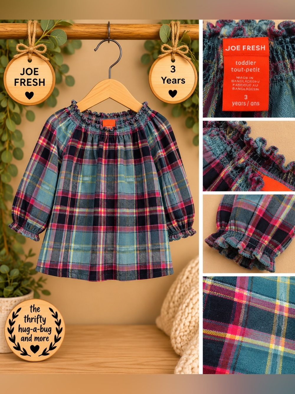 Joe Fresh Toddler Girls Plaid Long Sleeve Top 3 Years